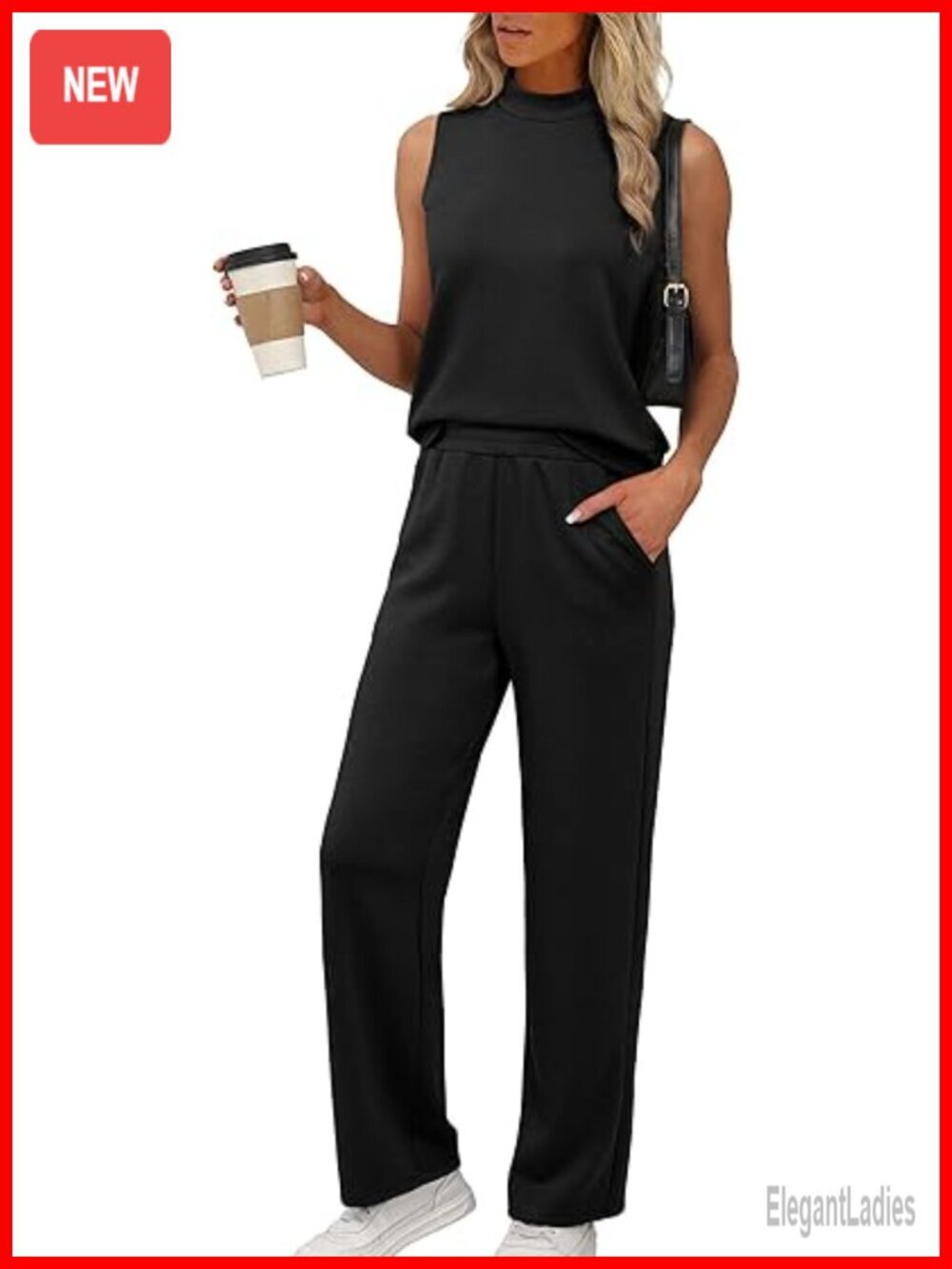 Women's Two Piece Lounge Set Mock Neck Top & Wide Leg Pants